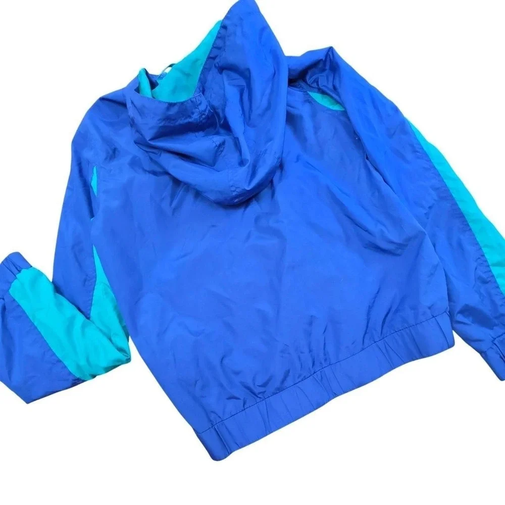 Y2K The Childrens Place Kids Blue Teal Colorblock Hooded Windbreaker Jacket 2007